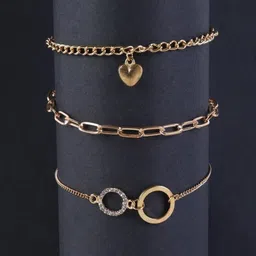 Jewelz Set Of 3 Gold-Plated Stone Studded Link Bracelets image 1