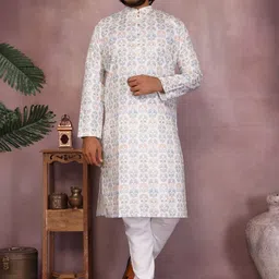 ABC ANY BUDY CLEAN Men Ethnic Motifs Printed Regular Pure Cotton Kurta with Churidar-image-52