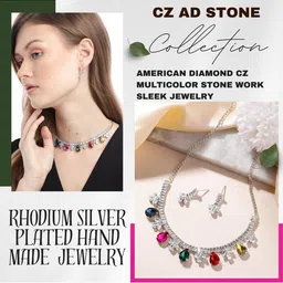 Anouk Rhodium Plated Silver Multi Color Crystal AD Gemstone-Studded Jewelry Set image 3