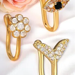 Anouk Set Of 3 Cubic Zirconia Studded Ring Nosepin-picture-26