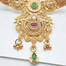 SAPRAA TRENDS Women Red & Green Gold-Plated Artificial Stones Copper Necklace & Earrings image 2