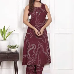 AFFO Women Printed Mirror Work A-Line Kurta with Palazzos image 4