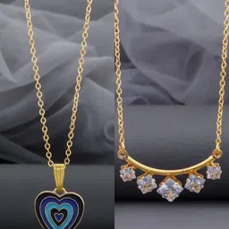 Birado Jewellery Set Of 2 Stainless Steel Gold-Plated Stones Studded Necklace With Chain-picture-15