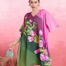 LABEL AARNA Floral Print Cape Sleeve Satin A-Line Dress-picture-20