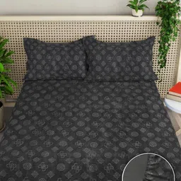 Myntra Elegant Homes Grey & White Printed Woollen 300 TC King Bedsheet Set 2.5 m x 2.25 m image 3