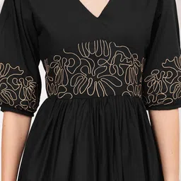BAESD Embroidered V-Neck Puff Sleeves Fit & Flare Midi Dress image 5