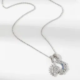 Estailo fashion Women Silver-Plated Stones-Studded Sun Moon Shaped Pendant With Chain-picture-51