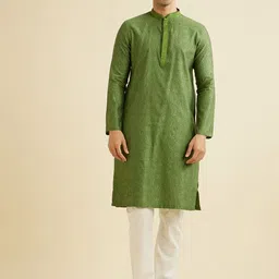 Manyavar Floral Embroidered Straight Thread Work Kurta with Pyjamas image 1