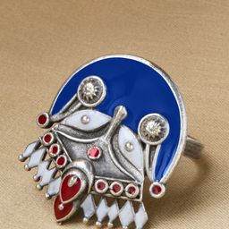 Priyaasi Silver-Plated Stones-Studded Meenakari Oxidized Finger Ring-picture-11