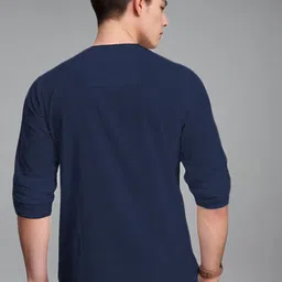 KNOWTED Mandarin Collar Roll-Up Sleeves Straight Short Kurta image 2