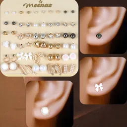 DressBerry Set Of 30 Gold-Plated Artificial Stones Studded Korean Circular Studs image 3