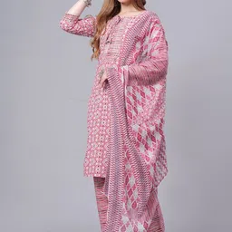 Jyoti Women Printed Regular Pure Cotton Kurta with Trousers & With Dupatta image 5