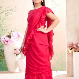 Aarika Girls Sequined Embroidered Georgette Lehenga Saree image 3