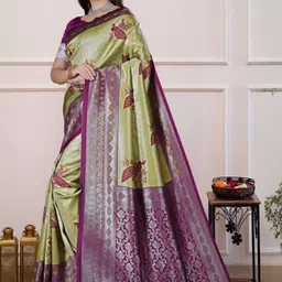 THE AQUARIUS Ethnic Motifs Zari Art Silk Handloom Banarasi Saree image 2