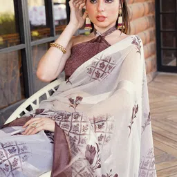 sanjana  silk SANJANA SILK Floral Pure Georgette Bagh Saree image 3