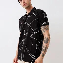 SPYKAR Men Abstract Printed Polo Collar Cotton Slim Fit T-shirt image 2