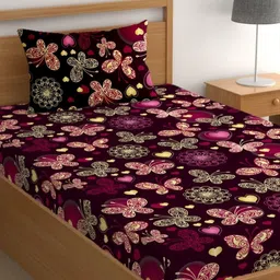 CG HOMES Purple & Gold-Toned Graphic 180 TC Single Bedsheet with 1 Pillow Covers-image-75