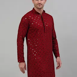 Jompers Men Geometric Embroidered Sequinned Kurta-picture-12
