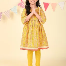 Fabindia Girls Printed Regular Pure Cotton Kurta with Churidar-picture-30
