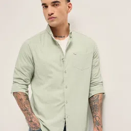 THE BEAR HOUSE Men Slim Fit Solid Button-Down Collar Pure Cotton Casual Shirt-picture-19