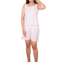 Tripursundari Fashion Women Striped Sleeveless Pure Cotton Night suit-picture-31