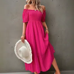 Mast & Harbour Off-Shoulder Puff Sleeve Fit & Flare Midi Dress image 4