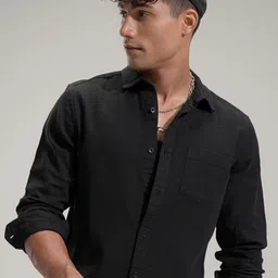 HIGHLANDER Men Comfort Fit Textured Spread Collar Cotton Casual Shirt-image-83