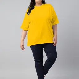PockMAN Women Plus Size Bio Finish Solid Round Neck Cotton Oversized T-shirt-picture-38
