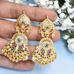 MEIRA JEWELLERY Artificial Stones Studded & Beaded Contemporary Drop Earrings image 1