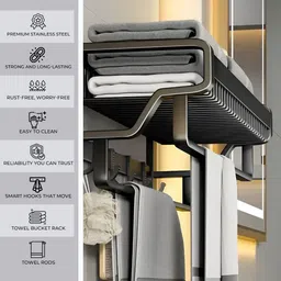 ibell IBL 32-GS Towel Hanger for Bathroom Accessories, Towel Rack with Hooks Grey Towel Holder image 4