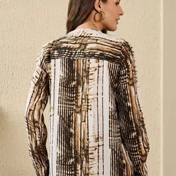 R.Code by The Roadster Life Co. Women V-Neck Vertical Striped Casual Top image 2