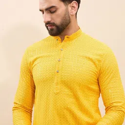 House of Pataudi Ethnic Motifs Embroidered Sequnnied Band Collar Straight Kurta image 4