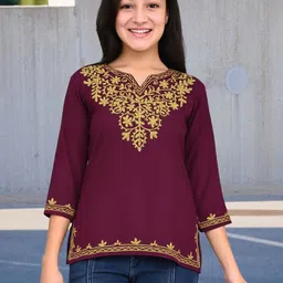 BlueWears Floral Embroidered V-Neck Kurti-picture-24