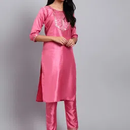 BANJANAN Women Ethnic Motifs Embroidered Regular Sequinned Kurta with Trousers image 4