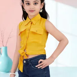 Lei-Chie Girls Solid Sleeveless Shirt Style Crop Top image 4