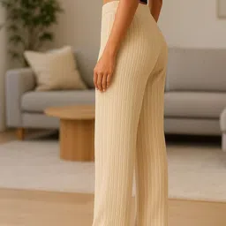 CORSICA Women Cream Regular Fit Cotton Trousers image 3