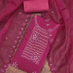 SHADOW & SAINING Floral Embroidered Sequinned Roman Silk Semi-Stitched Dress Material-picture-16