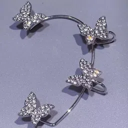 DressBerry Silver-Plated Cubic Zirconia Studded Korean Butterfly Shaped Ear Cuff image 5