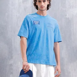 WROGN Men Blue Casual Round Neck Short Sleeves Slim Fit Cotton Tshirts-picture-20