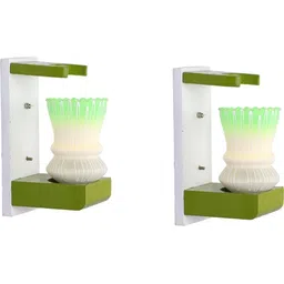 1ST TIME Green & White Colourblocked Wood Contemporary Abstract Shaped Shaped Wall Lamp-picture-19