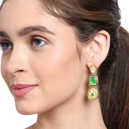AARSEE OFFICIAL Anti-Tarnish22KT Gold Plated Emerald Elegance Earrings image 5