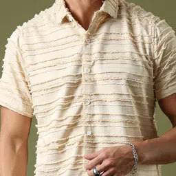 THE BEETEL HOUSE Men Relaxed Self Design Spread Collar Casual Shirt image 5