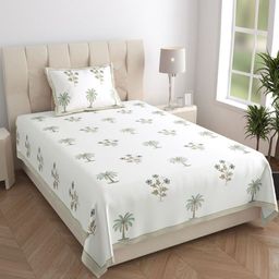 Texstylers White Floral Printed 210 TC Pure Cotton Single Bedsheet Set- 1.52 m X 2.29 m-picture-21