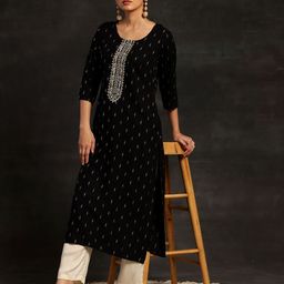 Libas Geometric Printed Round Neck Thread Work Dobby Straight Kurta-picture-16