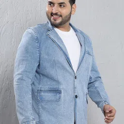 John Pride Plus Size Single-Breasted Notched Lapel Stretchable Denim Blazer image 2