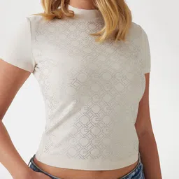 GUESS High Neck Embellished Crop T-shirt image 3