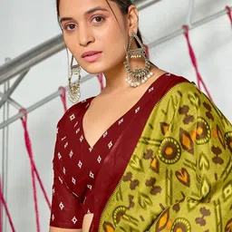 NIKATT Ethnic Motifs Pure Cotton Block Print Saree With Blouse Piece image 2