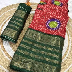 RegalDrapes Printed Bandhani Saree With Unstitched Blouse Piece-image-73