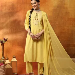 Nayam By Lakshita Women Ethnic Motifs Embroidered Cotton Round Neck Kurta Sets image 4