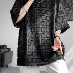 HERE&NOW Men Self Design Round Neck Oversized T-shirt-picture-28